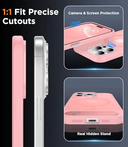 Temdan Magnetic iPhone 16 Pro Max bilan mos keladi, [Oʻrnatilgan koʻrinmas tirgak][MagSafe bilan mos] [Harbiy darajadagi zarbga chidamli] Yengil oʻtkazuvchan matli telefon gʻilofi iPhone 16 Pro Max 6.9