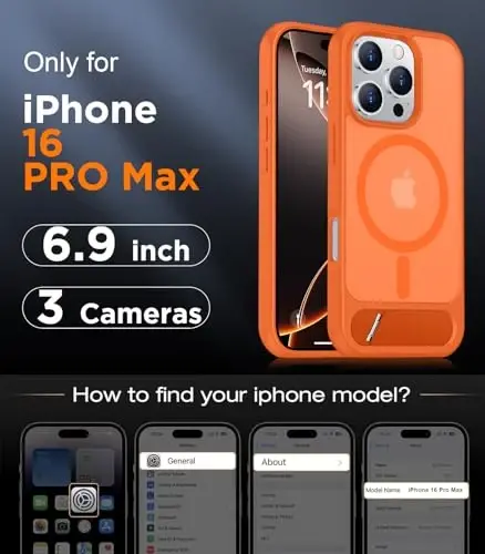Temdan Magnetic iPhone 16 Pro Max bilan mos keladi, [O'rnatilgan ko'rinmas tirgak][MagSafe bilan mos keladi][Harbiy darajadagi zarbga chidamli] Yengil yarim shaffof matli telefon g'ilofi iPhone 16 Pro Max 6.9