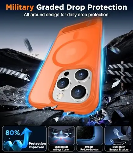 Temdan Magnetic iPhone 16 Pro Max bilan mos keladi, [O'rnatilgan ko'rinmas tirgak][MagSafe bilan mos keladi][Harbiy darajadagi zarbga chidamli] Yengil yarim shaffof matli telefon g'ilofi iPhone 16 Pro Max 6.9