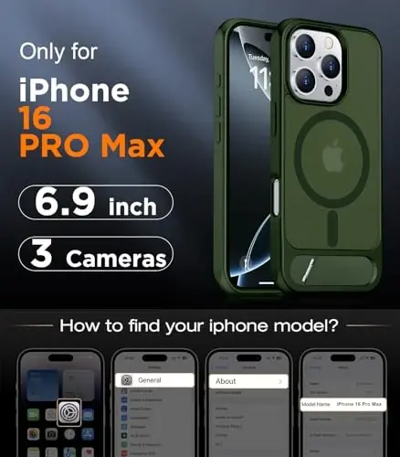 Temdan Magnetic iPhone 16 Pro Max bilan mos keladi, [O'rnatilgan ko'rinmas tirgak][MagSafe bilan mos][Harbiy darajadagi zarbga chidamli] iPhone 16 Pro Max 6.9