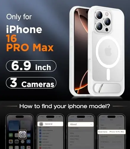Temdan Magnetic iPhone 16 Pro Max bilan mos keladi, [O'rnatilgan ko'rinmas tirgak][MagSafe bilan mos][Harbiy darajadagi zarbga chidamli] Yupqa yarim shaffof matli telefon qutisi iPhone 16 Pro Max 6.9