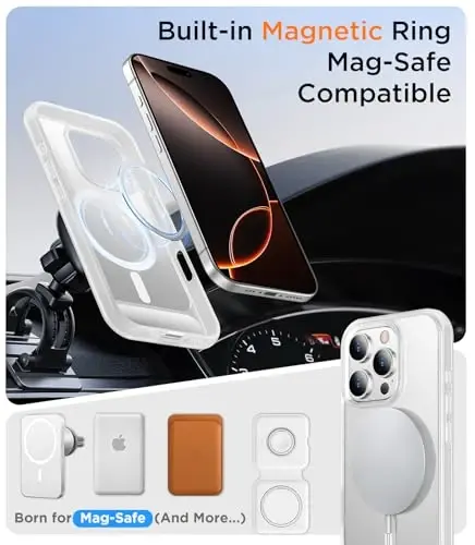 Temdan Magnetic iPhone 16 Pro Max bilan mos keladi, [O'rnatilgan ko'rinmas tirgak][MagSafe bilan mos][Harbiy darajadagi zarbga chidamli] Yupqa yarim shaffof matli telefon qutisi iPhone 16 Pro Max 6.9