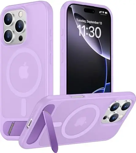 Temdan Magnetic iPhone 16 Pro Max bilan mos keladigan g'ilof, [O'rnatilgan ko'rinmas tirgak][MagSafe bilan mos][Harbiy darajadagi zarbga chidamli] Yupqa yarim shaffof matli telefon g'ilofi iPhone 16 Pro Max 6.9