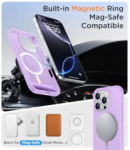 Temdan Magnetic iPhone 16 Pro Max bilan mos keladigan g'ilof, [O'rnatilgan ko'rinmas tirgak][MagSafe bilan mos][Harbiy darajadagi zarbga chidamli] Yupqa yarim shaffof matli telefon g'ilofi iPhone 16 Pro Max 6.9
