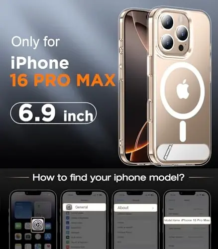 Temdan Magnetic iPhone 16 Pro Max Case bilan mos, [O'rnatilgan ko'rinmas tirgak] [MagSafe bilan mos] [Harbiy darajadagi zarbga chidamli] iPhone 16 Pro Max 6.9