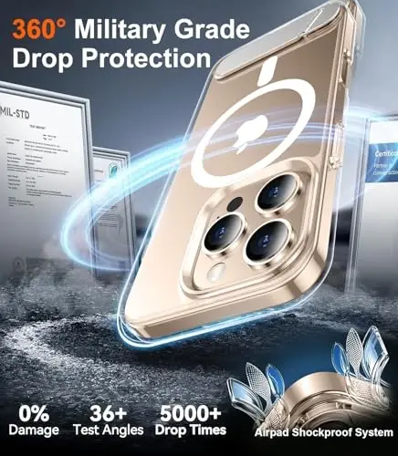 Temdan Magnetic iPhone 16 Pro Max Case bilan mos, [O'rnatilgan ko'rinmas tirgak] [MagSafe bilan mos] [Harbiy darajadagi zarbga chidamli] iPhone 16 Pro Max 6.9