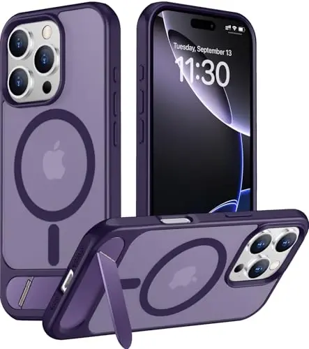 Temdan Magnetic iPhone 16 Pro Max g'ilofi bilan mos, [O'rnatilgan ko'rinmas tirgak][MagSafe bilan mos] [Harbiy darajadagi zarbga chidamli] Yengil yarim shaffof matli telefon g'ilofi iPhone 16 Pro Max 6.9