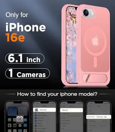 Temdan Magnetic iPhone 16E Case bilan mos, [O'rnatilgan ko'rinmas tirgak][MagSafe bilan mos][Harbiy darajadagi zarbga chidamli] iPhone 16E 6.1