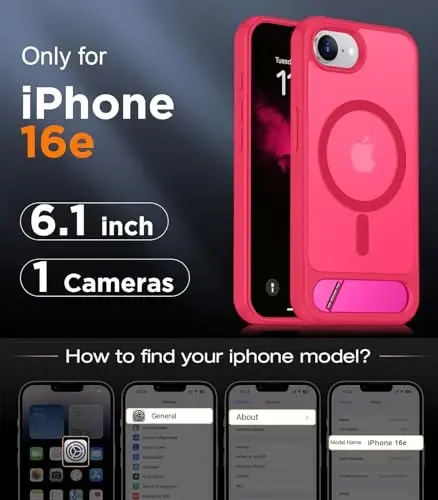 Temdan Magnetic iPhone 16E Case bilan mos, [O'rnatilgan ko'rinmas tirgak][MagSafe bilan mos][Harbiy darajadagi zarbga chidamli] iPhone 16E 6.1