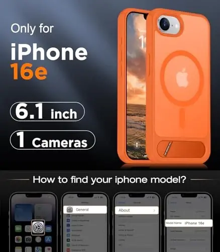 Temdan Magnetic iPhone 16E Case bilan mos, [O'rnatilgan ko'rinmas tirgak][MagSafe bilan mos][Harbiy darajadagi zarbga chidamli] iPhone 16E 6.1