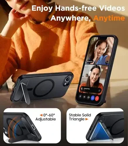 Temdan Magnetic iPhone 16E gʻilofi bilan mos, [Oʻrnatilgan koʻrinmas tirgak][MagSafe bilan mos][Harbiy standartlarga javob beradigan zarbga chidamli] iPhone 16E 6.1