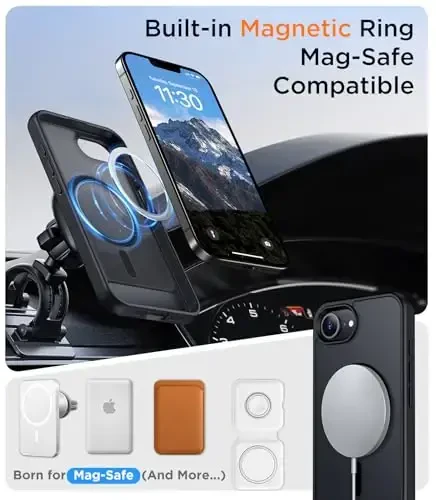 Temdan Magnetic iPhone 16E gʻilofi bilan mos, [Oʻrnatilgan koʻrinmas tirgak][MagSafe bilan mos][Harbiy standartlarga javob beradigan zarbga chidamli] iPhone 16E 6.1