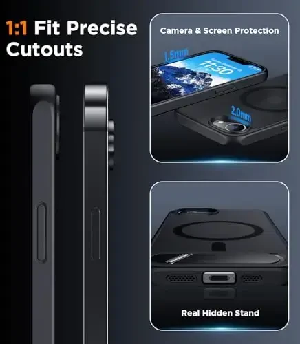 Temdan Magnetic iPhone 16E gʻilofi bilan mos, [Oʻrnatilgan koʻrinmas tirgak][MagSafe bilan mos][Harbiy standartlarga javob beradigan zarbga chidamli] iPhone 16E 6.1