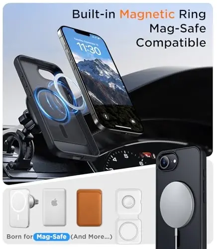 Temdan Magnetic iPhone 16E gʻilofi bilan mos, [Oʻrnatilgan koʻrinmas tirgak][MagSafe bilan mos][Harbiy standartlarga javob beradigan zarbga chidamli] iPhone 16E 6.1