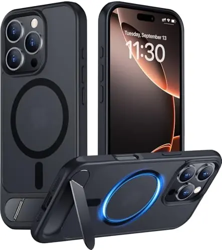 Temdan Magnit iPhone 16 Pro Max korpusi bilan mos keladi, [O'rnatilgan ko'rinmas tayanch] [MagSafe bilan mos keladi] [Harbiy darajadagi zarbaga chidamli] iPhone 16 Pro Max 6.9