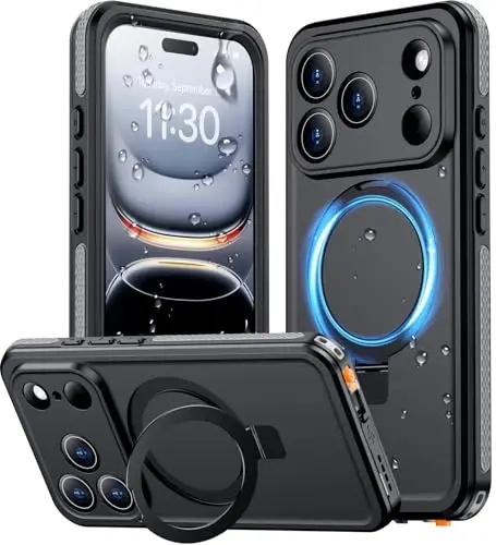 Temdan Magnetic Compatible with iPhone 17 Pro Case,Waterproof Built-in Screen & Camera Protector IP68 Underwater Full Body 17FT Military Dropproof Shockproof Phone Case 6.3