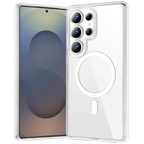 Temdan Samsung Galaxy S25 Ultra G'ilofi Shaffof, [Simsiz Quvvatlash] [Sarg‘aymaydigan] [Harbiy Darajadagi Himoya] Samsung Galaxy S25 Ultra uchun Zarbaga chidamli Yupqa Magnit Telefon G'ilofi, Shaffof - 1