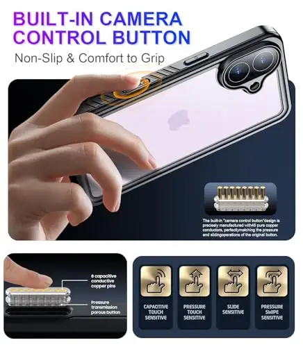 Temdan Совместимый с чехлом для iPhone 17, водонепроницаемый со встроенным защитным экраном и камерой, IP68, подводный, полноразмерный, 17 футов, военный, ударопрочный, противоударный чехол для телефона 6,3 дюйма, фиолетовый/прозрачный - 5