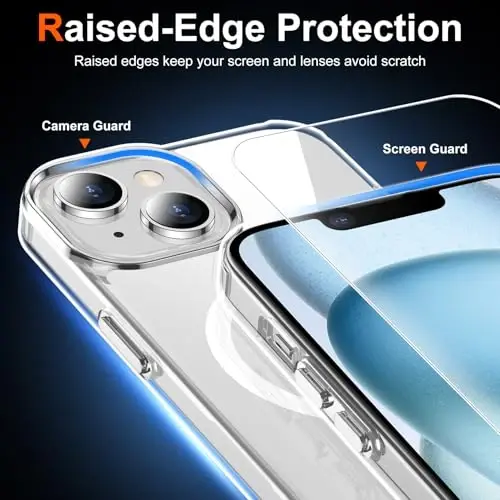 Temdan uchun iPhone 15 Plus qutisi tiniq, [Magsafe bilan mos][Sarg'ishmas][Harbiy darajali himoya] Urg'uga bardoshli yupqa telefon qutisi iPhone 15 Plus 6,7 dyuym, Tiniq - 4