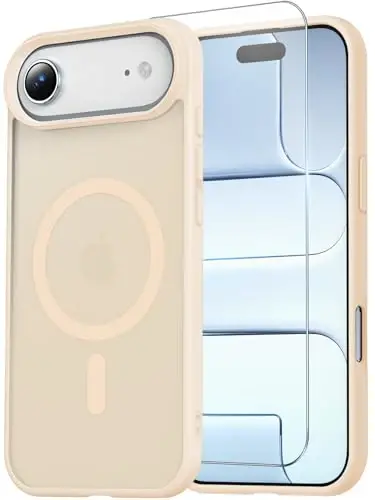 Temdan uchun iPhone 17 Air Ekran Himoyachisi bilan G‘ilof, Magsafe Bilan Mos Keladi, Sarg‘ayishga Qarshi, Harbiy Darajadagi Himoya, Zarbga Chidamli Yupqa Magnit Telefon G‘ilofining Qopqog‘i, Qumli Kukun 
