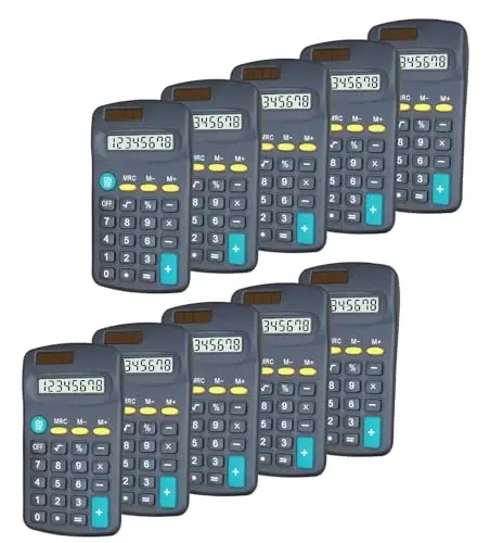 BESTWYA Calculators Bulk, Four Function Calculator with Dual Power 8 Digit Small Pocket Size Handheld for Classroom Desktop Home (Black,Set of 10) - 1