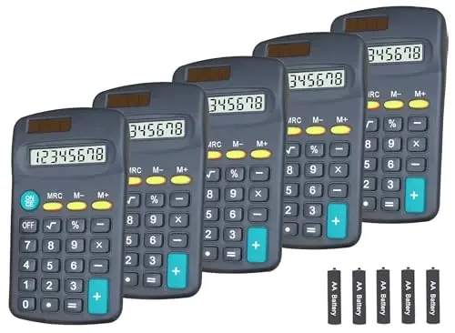 Basic Calculator Dual Power 8 Digit Desktop Calculator (Black,Set of 5) - Modazone