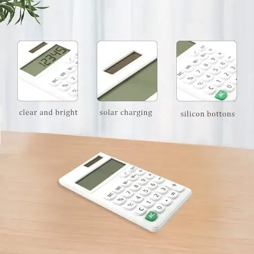 Basic Mini 4 Function Calculators,Calculator Small,Back to School First Day of School Supplies,Desk Calculator,White Solar Pocket Calculators for Students Home Office Middle - 3