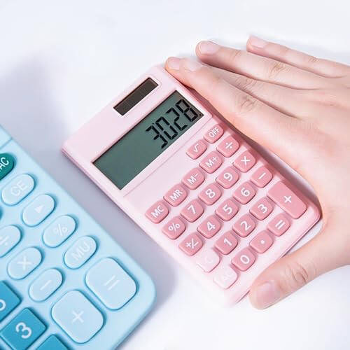 Basic Standard Calculators Small Digital Desktop Calculator with 8-Digit LCD Display, Battery Solar Power Smart Calculator Pocket Size for Kids for Home School (Blue 2pcs) - 1