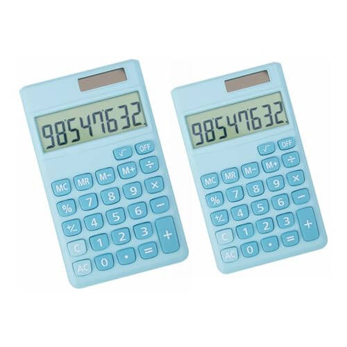 Basic Standard Calculators Small Digital Desktop Calculator with 8-Digit LCD Display, Battery Solar Power Smart Calculator Pocket Size for Kids for Home School (Blue 2pcs) - 2