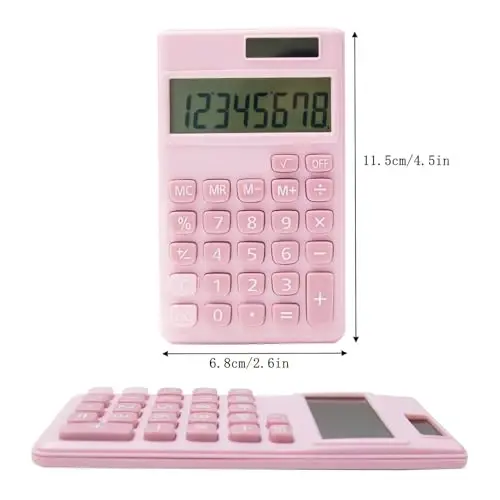 Basic Standard Calculators Small Digital Desktop Calculator with 8-Digit LCD Display, Battery Solar Power Smart Calculator Children's School Adult Office Family Standard Functions (8 Bit Pink) - 3
