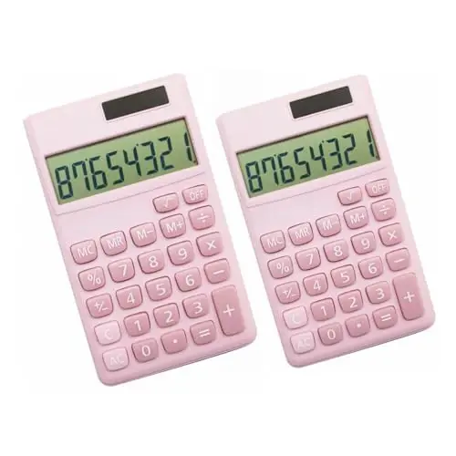 Basic Standard Calculators Small Digital Desktop Calculator with 8-Digit LCD Display, Battery Solar Power Smart Calculator Pocket Size for Kids for Home School (Pink 2pcs) - 1