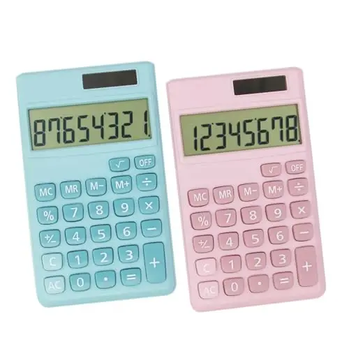 Basic Standard Calculators Small Digital Desktop Calculator with 8-Digit LCD Display, Battery Solar Power Smart Calculator Pocket Size for Kids for Home School (Pink Blue 2pcs) - 1