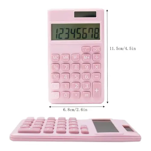 Basic Standard Calculators Small Digital Desktop Calculator with 8-Digit LCD Display, Battery Solar Power Smart Calculator Pocket Size for Kids for Home School (Pink Blue 2pcs) - 3