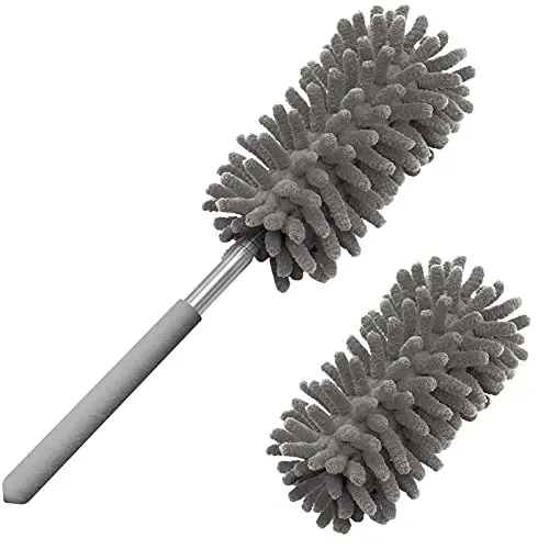 Microfiber Duster for Cleaning, Tukuos Hand Washable Dusters with 2pcs Replaceable Microfiber Head, Extendable Pole, Detachable Cleaning Brush Tool for Office, Car, Window, Furniture, Ceiling Fan - 1