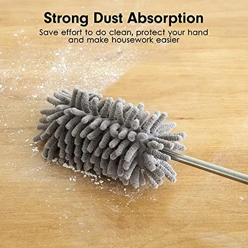 Microfiber Duster for Cleaning, Tukuos Hand Washable Dusters with 2pcs Replaceable Microfiber Head, Extendable Pole, Detachable Cleaning Brush Tool for Office, Car, Window, Furniture, Ceiling Fan - 3