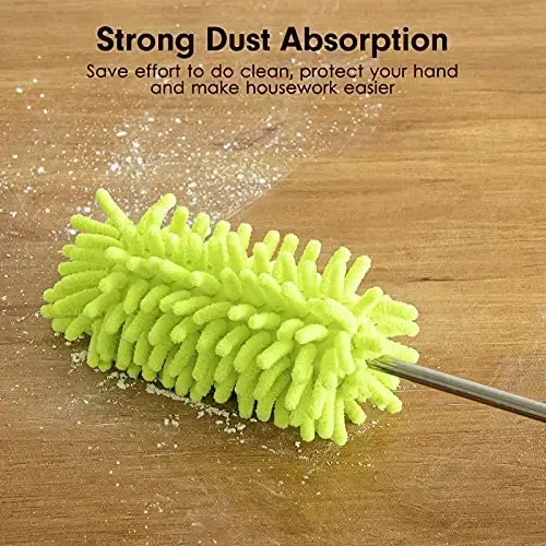 Microfiber Duster for Cleaning, Tukuos Hand Washable Dusters with 2pcs Replace Microfiber Head, Extendable Pole, Detachable Cleaning Brush Tool for Office, Car, Window, Furniture, Ceiling Fan Green - 3