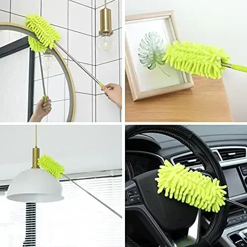 Microfiber Duster for Cleaning, Tukuos Hand Washable Dusters with 2pcs Replace Microfiber Head, Extendable Pole, Detachable Cleaning Brush Tool for Office, Car, Window, Furniture, Ceiling Fan Green - 4