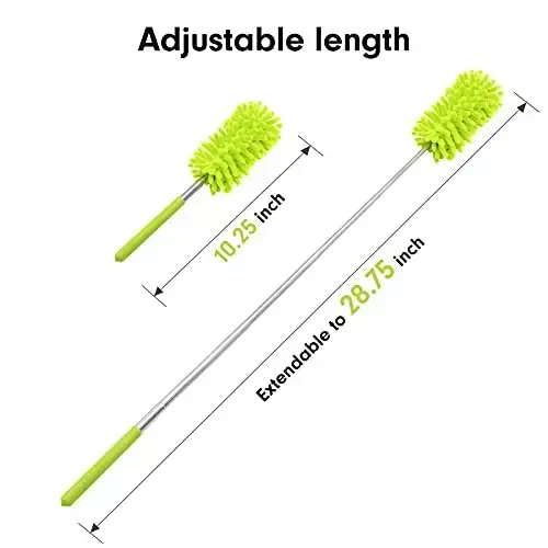 Microfiber Duster for Cleaning, Tukuos Hand Washable Dusters with 2pcs Replace Microfiber Head, Extendable Pole, Detachable Cleaning Brush Tool for Office, Car, Window, Furniture, Ceiling Fan Green - 5