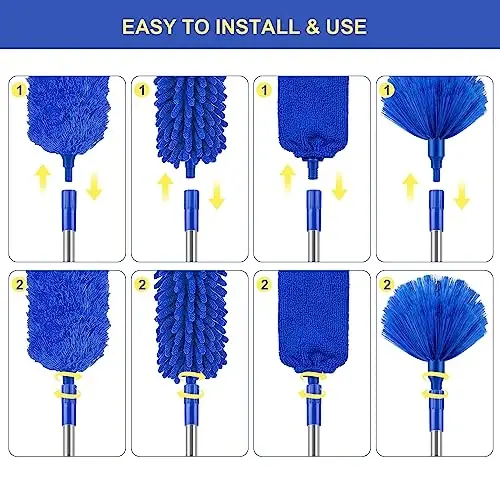 Dusters for Cleaning, Newliton Duster with Extension Pole Microfiber Ceiling Fan Cobweb Duster, Long Duster for High Ceilings Wall Refrigerator Appliance Baseboard Home Furniture Blinds - 5