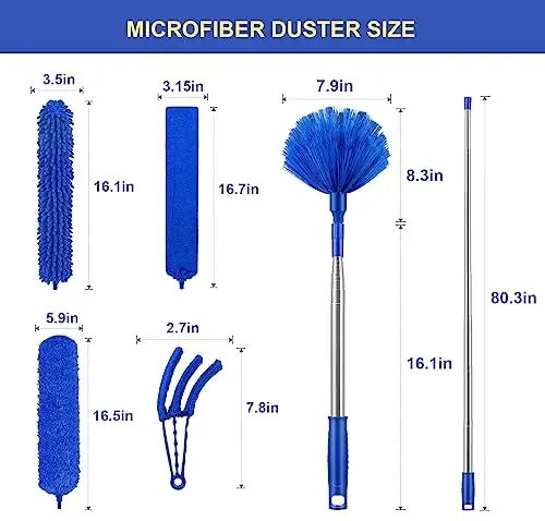 Dusters for Cleaning, Newliton Duster with Extension Pole Microfiber Ceiling Fan Cobweb Duster, Long Duster for High Ceilings Wall Refrigerator Appliance Baseboard Home Furniture Blinds - 6