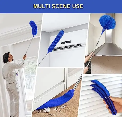 Dusters for Cleaning, Newliton Duster with Extension Pole Microfiber Ceiling Fan Cobweb Duster, Long Duster for High Ceilings Wall Refrigerator Appliance Baseboard Home Furniture Blinds - 4