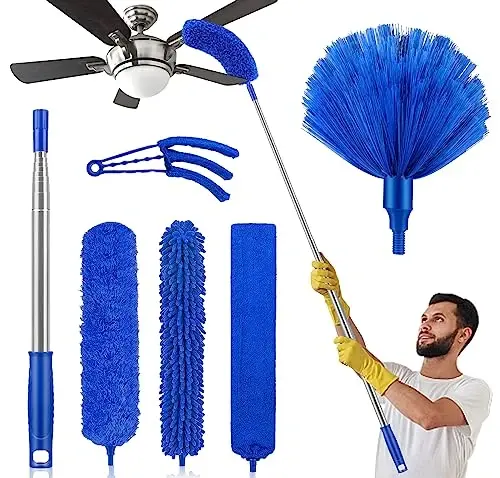 Dusters for Cleaning, Newliton Duster with Extension Pole Microfiber Ceiling Fan Cobweb Duster, Long Duster for High Ceilings Wall Refrigerator Appliance Baseboard Home Furniture Blinds - 1