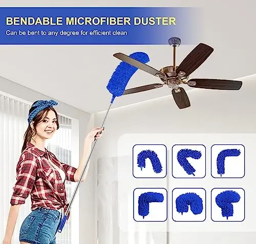 Dusters for Cleaning, Newliton Duster with Extension Pole Microfiber Ceiling Fan Cobweb Duster, Long Duster for High Ceilings Wall Refrigerator Appliance Baseboard Home Furniture Blinds - 2