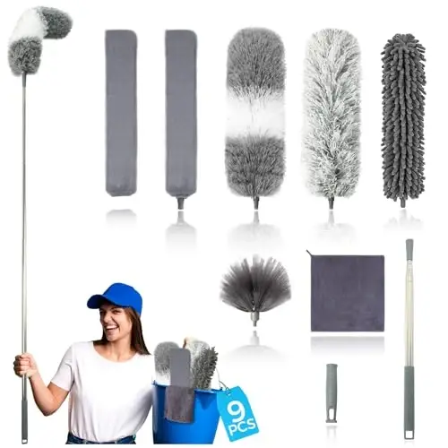 9Pcs Dusters for Cleaning Kit, Extendable Microfiber Duster Tools with 100