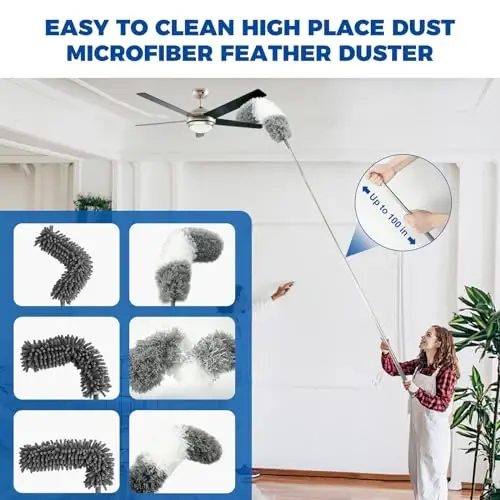 9Pcs Dusters for Cleaning Kit, Extendable Microfiber Duster Tools with 100