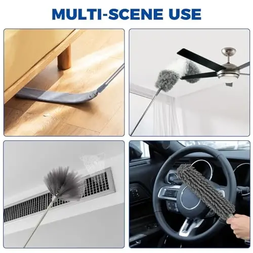 9Pcs Dusters for Cleaning Kit, Extendable Microfiber Duster Tools with 100