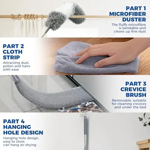 4 Pcs Dusters for Cleaning, 2 in 1 Microfiber Dusters and Retractable Gap Dust Cleaner with 1 Microfiber Dusting Cloths Long Handle 30-100 Inches Extension Pole for Ceiling Fan Cleaning Supplies - 4