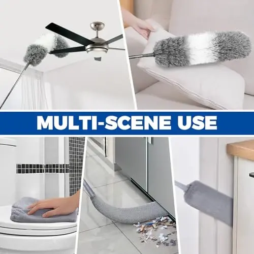 4 Pcs Dusters for Cleaning, 2 in 1 Microfiber Dusters and Retractable Gap Dust Cleaner with 1 Microfiber Dusting Cloths Long Handle 30-100 Inches Extension Pole for Ceiling Fan Cleaning Supplies - 5