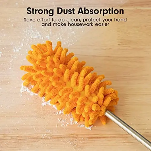 Microfiber Duster for Cleaning, Tukuos Hand Washable Dusters with 2pcs Replaceable Microfiber Head, Extendable Pole, Detachable Cleaning Supplies for Office, Car, Window, Furniture, Ceiling Fan - 3