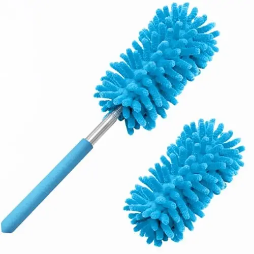 Microfiber Duster for Cleaning, Tukuos Hand Washable Dusters with 2pcs Replaceable Microfiber Head, Extendable Pole, Detachable Cleaning Brush Tool for Office, Car, Window, Furniture, Ceiling Fan - 1